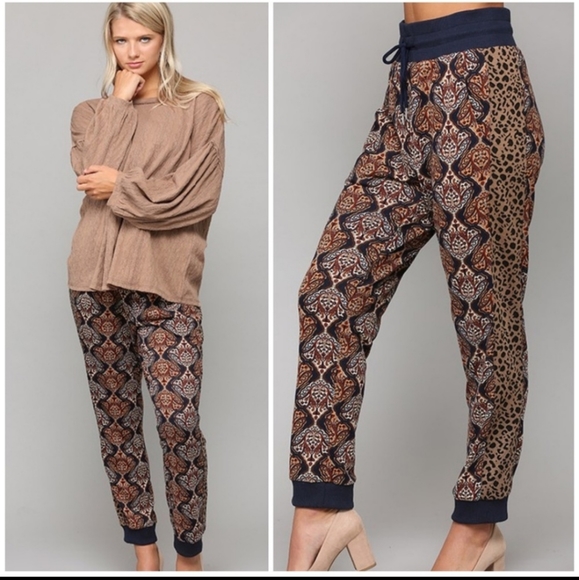High Waisted Patchwork Joggers w/ Suspenders main image 1